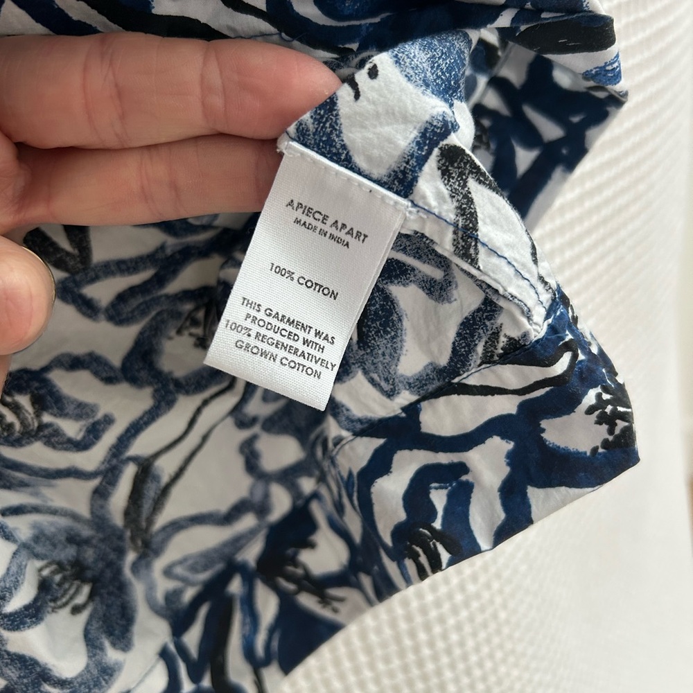 Apiece Apart Blue White Kasin Floral-Print Puff-Sleeve Top - Picture 7 of 8